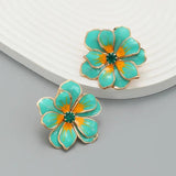 Metal Flower Enamel Post Earrings Classic Party Accessories
