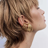 HUANQI Multi-layered Stud Earrings for Women Alloy Vintage