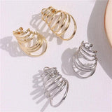HUANQI Multi-layered Stud Earrings for Women Alloy Vintage