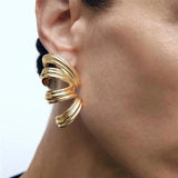 HUANQI Multi-layered Stud Earrings for Women Alloy Vintage