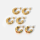 316L Stainless Steel C Shaped Zircon Earrings For Women Girls