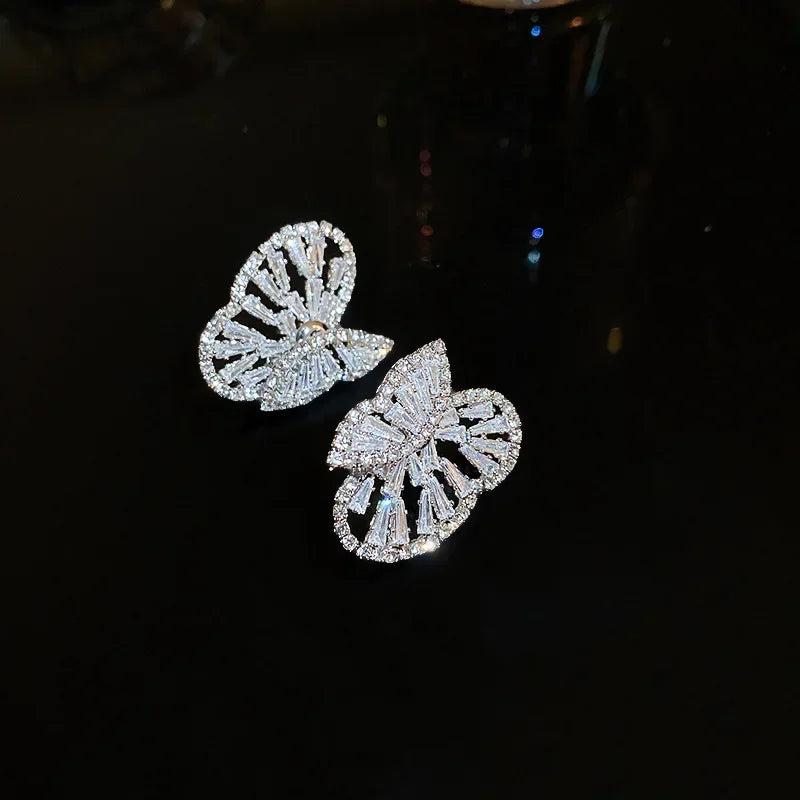Korea Sweet Zircon Butterfly Stud Earrings for Women Statement Jewelry