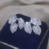 Korean Silver Leaf Zircon Earrings for Women, Wedding Accessories