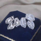 Korean Silver Leaf Zircon Earrings for Women, Wedding Accessories