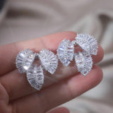 Korean Silver Leaf Zircon Earrings for Women, Wedding Accessories