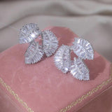 Korean Silver Leaf Zircon Earrings for Women, Wedding Accessories