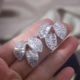 Korean Silver Leaf Zircon Earrings for Women, Wedding Accessories