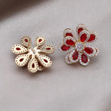 14K Plated Double-Layer Zircon Flower Earrings for Women