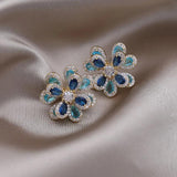 14K Plated Double-Layer Zircon Flower Earrings for Women