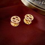 Double Sided Circle Letter Stud Earrings For Women
