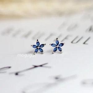 Real Money 14K Zircon Flower Stud Earrings Sterling Silver Piercing Earring