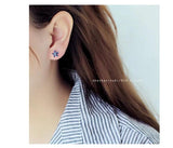 Real Money 14K Zircon Flower Stud Earrings Sterling Silver Piercing Earring