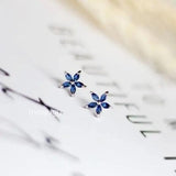 Real Money 14K Zircon Flower Stud Earrings Sterling Silver Piercing Earring
