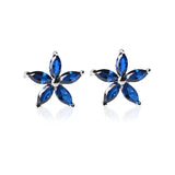 Real Money 14K Zircon Flower Stud Earrings Sterling Silver Piercing Earring