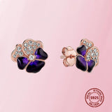 925 Silver Rose Flower Stud Earrings Round Women Jewelry Gift