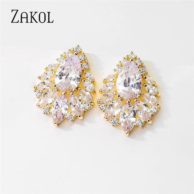 Water Drop CZ Stud Earrings for Bridesmaid EP2973