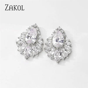 Water Drop CZ Stud Earrings for Bridesmaid EP2973