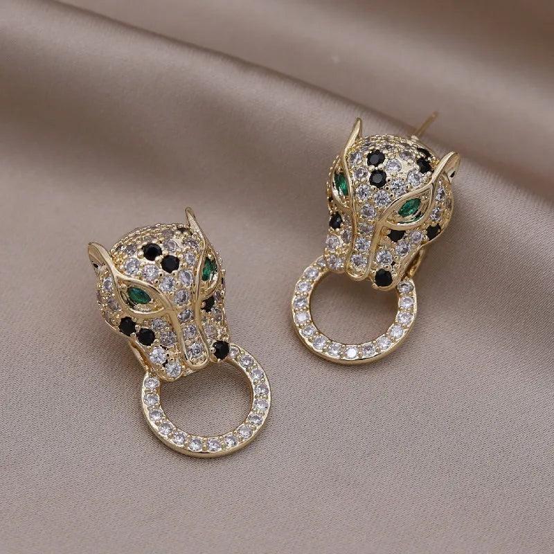 Colorful Zircon Big Leopard Round Earrings Women's Party Accessories
