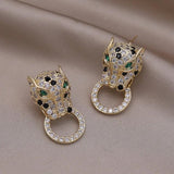 Colorful Zircon Big Leopard Round Earrings Women's Party Accessories