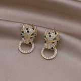 Colorful Zircon Big Leopard Round Earrings Women's Party Accessories
