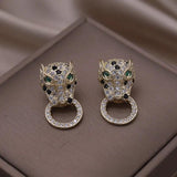 Colorful Zircon Big Leopard Round Earrings Women's Party Accessories