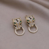 Colorful Zircon Big Leopard Round Earrings Women's Party Accessories