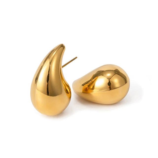 Water Drop CC Hoop Earrings PVD 18K Plated Stainless Steel Jewelry