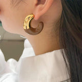 Metal C-shaped Drip Glaze Enamel Stud Earrings Vintage Jewelry