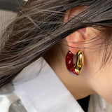 Metal C-shaped Drip Glaze Enamel Stud Earrings Vintage Jewelry