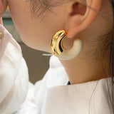 Metal C-shaped Drip Glaze Enamel Stud Earrings Vintage Jewelry