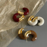 Metal C-shaped Drip Glaze Enamel Stud Earrings Vintage Jewelry