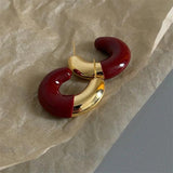Metal C-shaped Drip Glaze Enamel Stud Earrings Vintage Jewelry