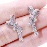 Sparkling Bow Stud Earrings Cubic Zirconia Ear Earrings for Women Wedding