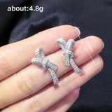 Sparkling Bow Stud Earrings Cubic Zirconia Ear Earrings for Women Wedding
