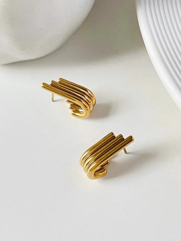 Per'sBox Geometric Triple J Shape Chunky Stud Earrings
