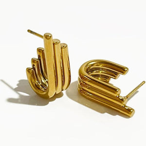 Per'sBox Geometric Triple J Shape Chunky Stud Earrings