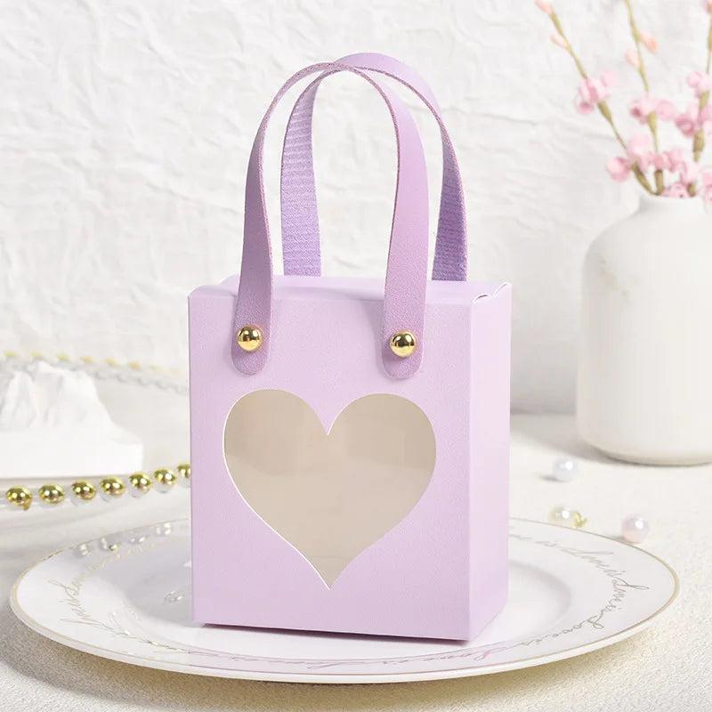 10Pcs Wedding Candy Gift Bags with Transparent Window Pink Romantic F