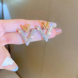 Korean/Japanese Zirconia V Stud Earrings Crystal Jewelry for Women