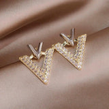 Korean/Japanese Zirconia V Stud Earrings Crystal Jewelry for Women