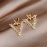 Korean/Japanese Zirconia V Stud Earrings Crystal Jewelry for Women