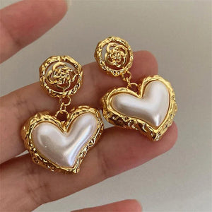 Flower Heart Earrings French Retro Women Jewelry Wedding