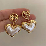 Flower Heart Earrings French Retro Women Jewelry Wedding