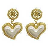 Flower Heart Earrings French Retro Women Jewelry Wedding