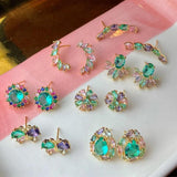 Colorful Micro Pave CZ Rainbow Stud Earrings Party Jewelry