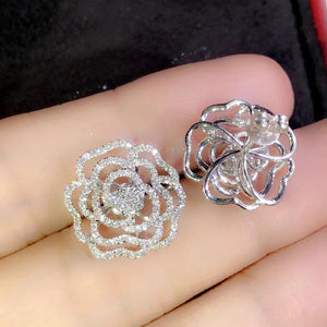 Hollow Flower CZ Stud Earrings for Women Bling Bling Party Jewelry