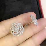 Hollow Flower CZ Stud Earrings for Women Bling Bling Party Jewelry
