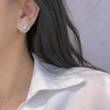 Hollow Flower CZ Stud Earrings for Women Bling Bling Party Jewelry