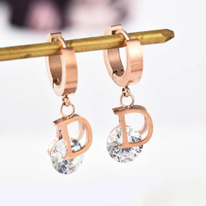 Vintage Letter D Crystal Earrings Stainless Steel Delicate Stud Jewelry Gift