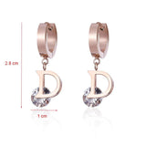 Vintage Letter D Crystal Earrings Stainless Steel Delicate Stud Jewelry Gift