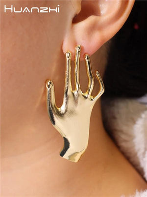 Golden Palm Hand Earrings Vintage Alloy Jewelry